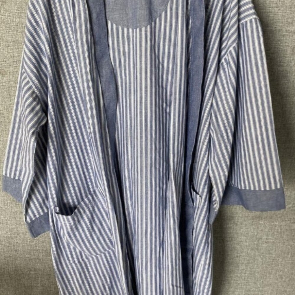 Christian Dior Blue White Striped Cotton Bathroom Robe